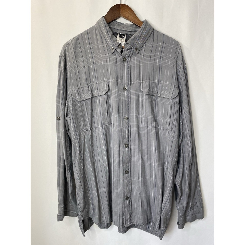 The North Face Men's Size Large Vented Tactical Shirt Gray Plaid Modal Hiking